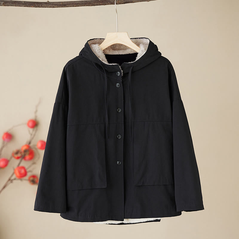 Veste à capuche à manches longues pour femme Buddha Stones, doublure polaire thermique en coton avec poches - Noir - US6，UK/AU10，EU38 (XL) - image 6