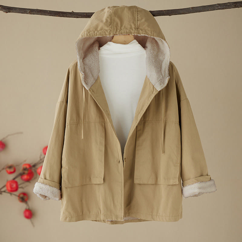 Veste à capuche à manches longues pour femme Buddha Stones, doublure polaire thermique en coton avec poches - verge d'or - US6，UK/AU10，EU38 (XL) - image 0