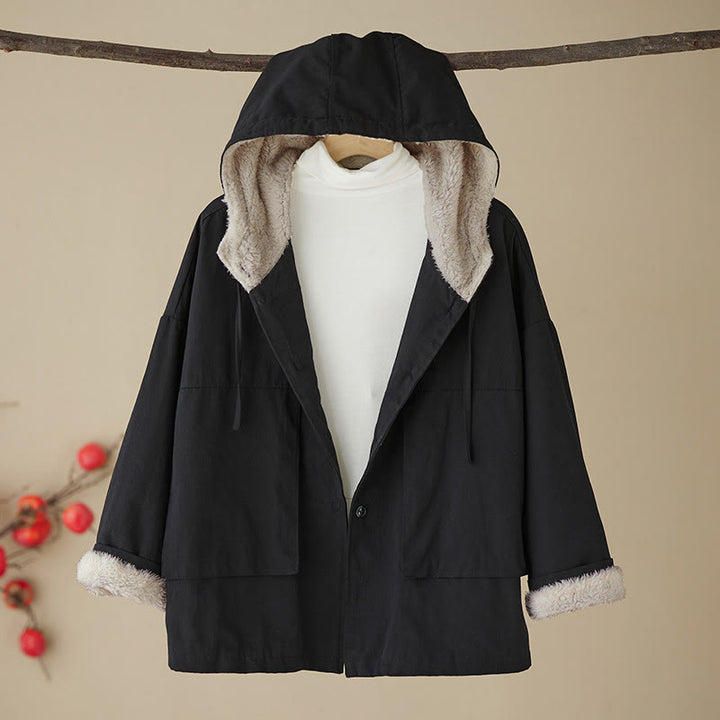 Veste à capuche à manches longues pour femme Buddha Stones, doublure polaire thermique en coton avec poches - image 7