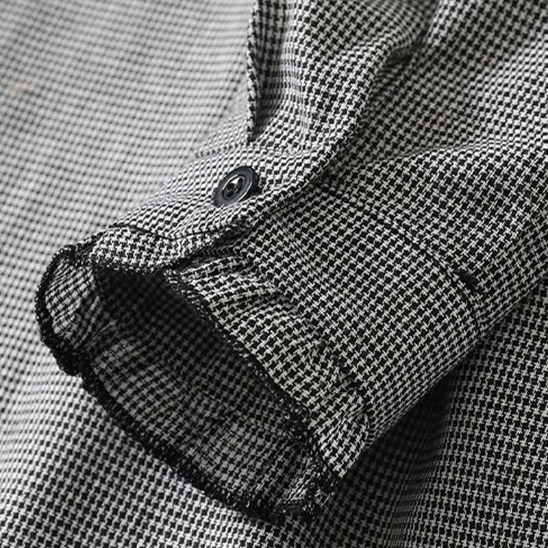 Robe mi-longue plissée à volants et manches longues en coton avec poches et motif à carreaux Buddha Stones - image 5