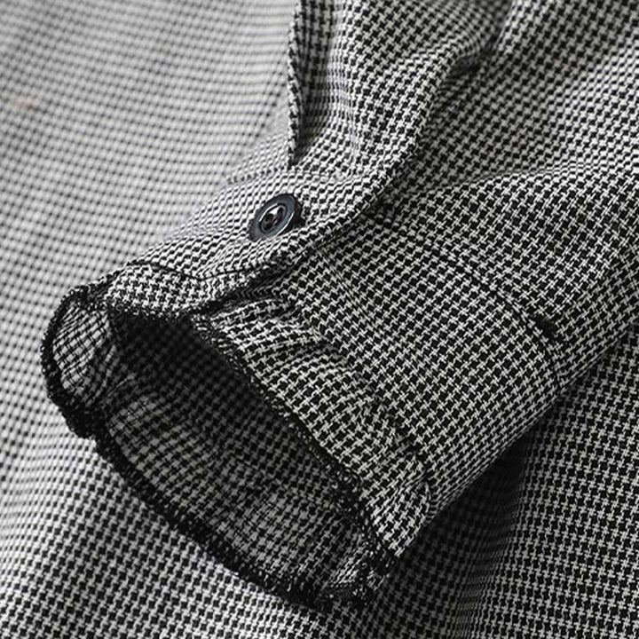 Robe mi-longue plissée à volants et manches longues en coton avec poches et motif à carreaux Buddha Stones - image 5