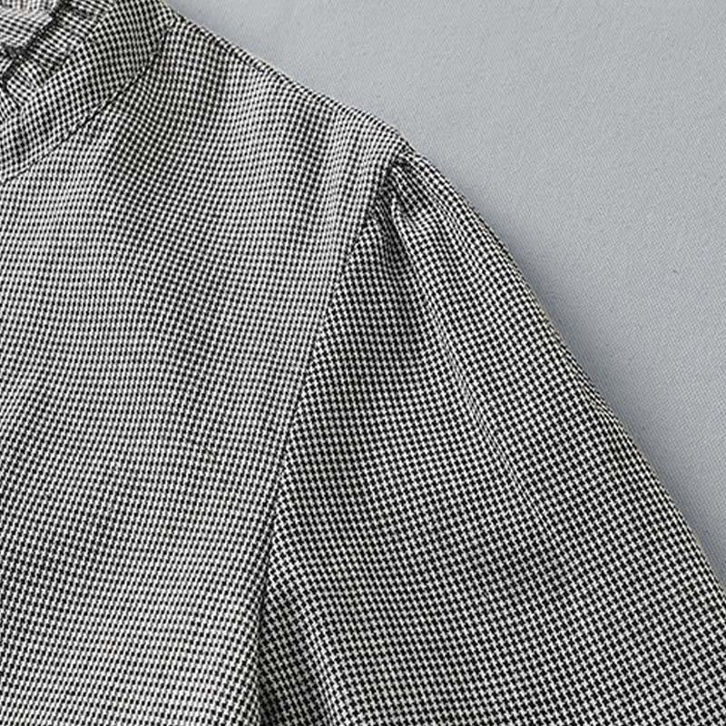 Robe mi-longue plissée à volants et manches longues en coton avec poches et motif à carreaux Buddha Stones - image 4