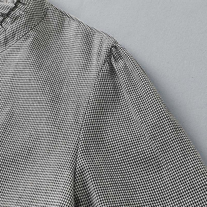 Robe mi-longue plissée à volants et manches longues en coton avec poches et motif à carreaux Buddha Stones - image 4