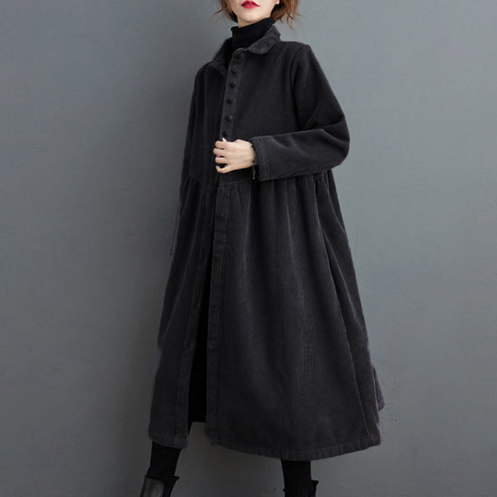 Manteau en Buddha Stones côtelé de coton à manches longues et poches pour femme, uni, avec boutons et doublure polaire - image 1