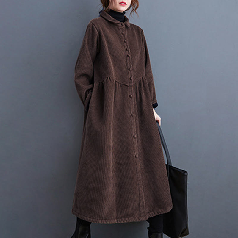 Manteau en Buddha Stones côtelé de coton à manches longues et poches pour femme, uni, avec boutons et doublure polaire - image 27