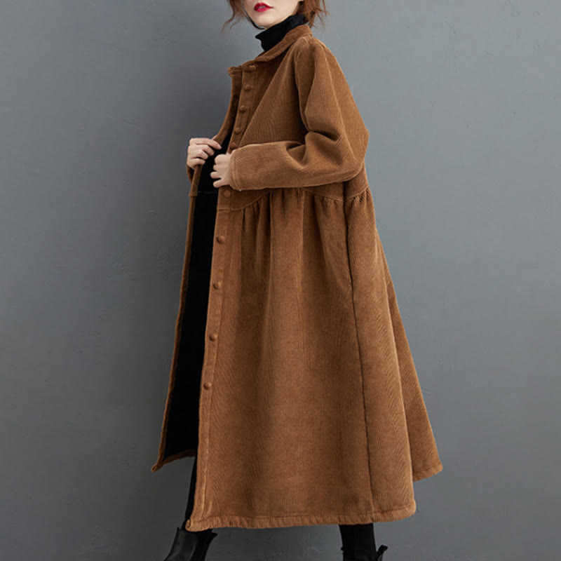 Manteau en Buddha Stones côtelé de coton à manches longues et poches pour femme, uni, avec boutons et doublure polaire - image 17