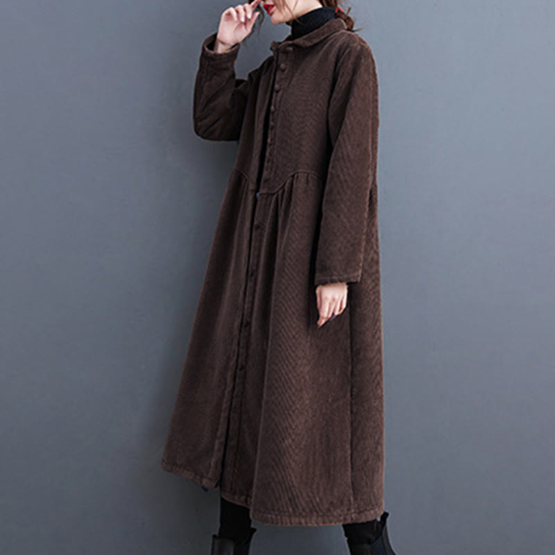 Manteau en Buddha Stones côtelé de coton à manches longues et poches pour femme, uni, avec boutons et doublure polaire - image 25