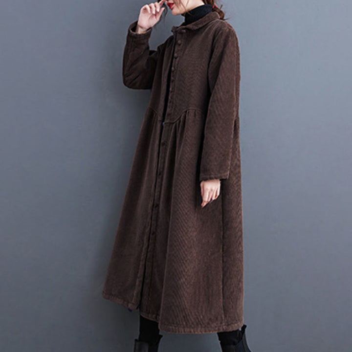 Manteau en Buddha Stones côtelé de coton à manches longues et poches pour femme, uni, avec boutons et doublure polaire - image 25
