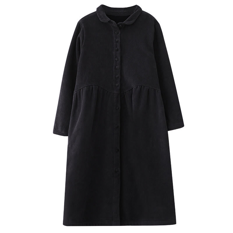 Manteau en Buddha Stones côtelé de coton à manches longues et poches pour femme, uni, avec boutons et doublure polaire - image 8