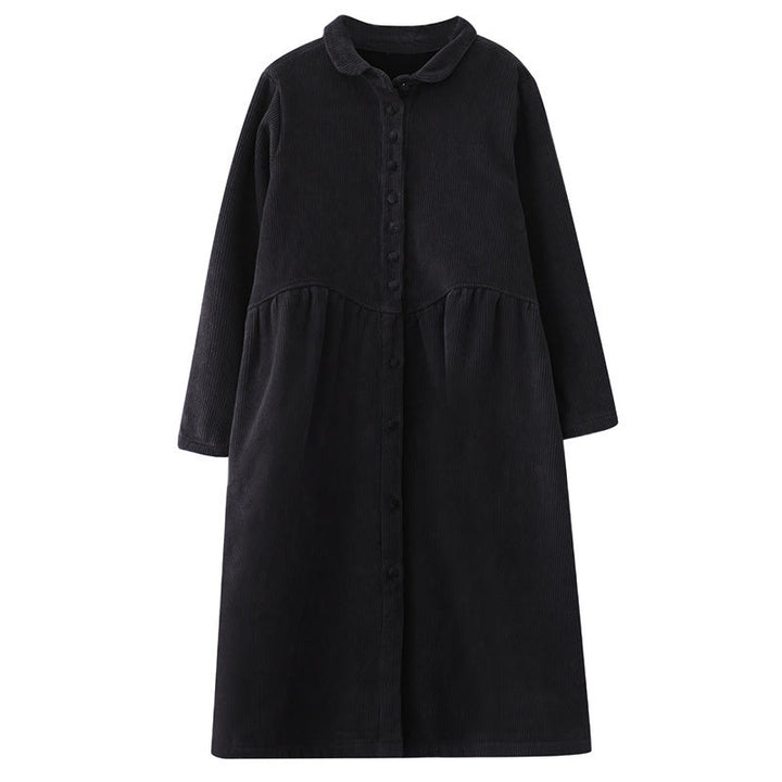 Manteau en Buddha Stones côtelé de coton à manches longues et poches pour femme, uni, avec boutons et doublure polaire - image 8