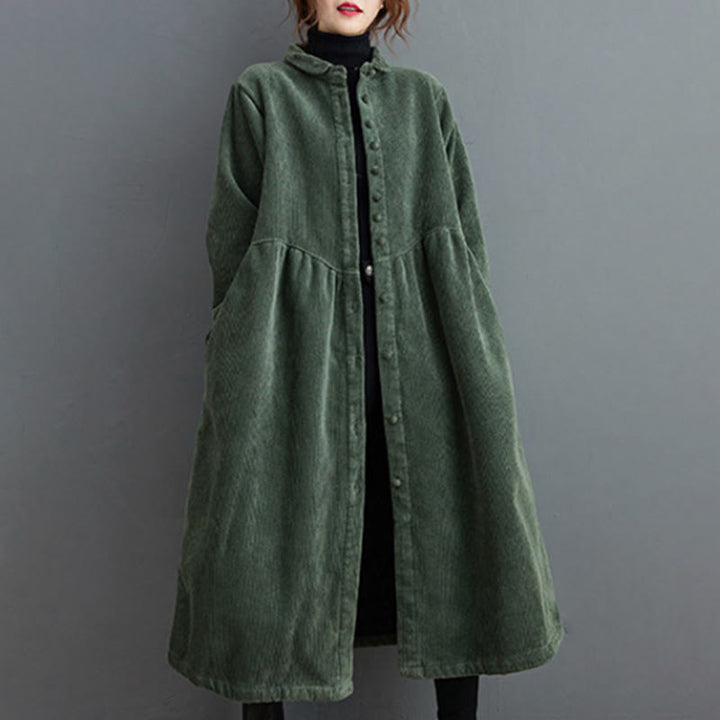 Manteau en Buddha Stones côtelé de coton à manches longues et poches pour femme, uni, avec boutons et doublure polaire - image 11