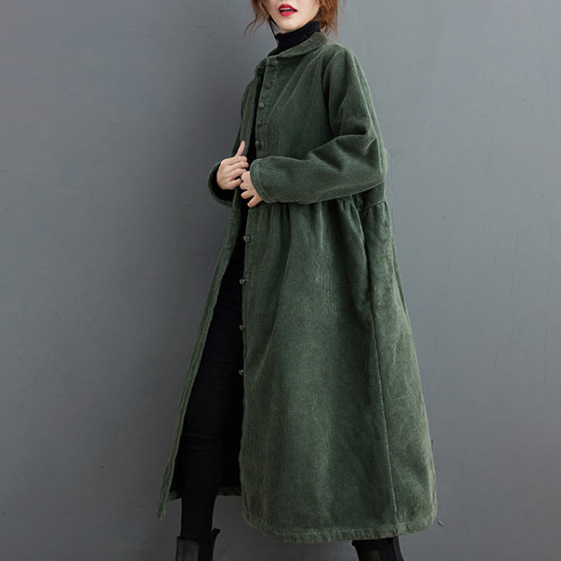 Manteau en Buddha Stones côtelé de coton à manches longues et poches pour femme, uni, avec boutons et doublure polaire - image 13