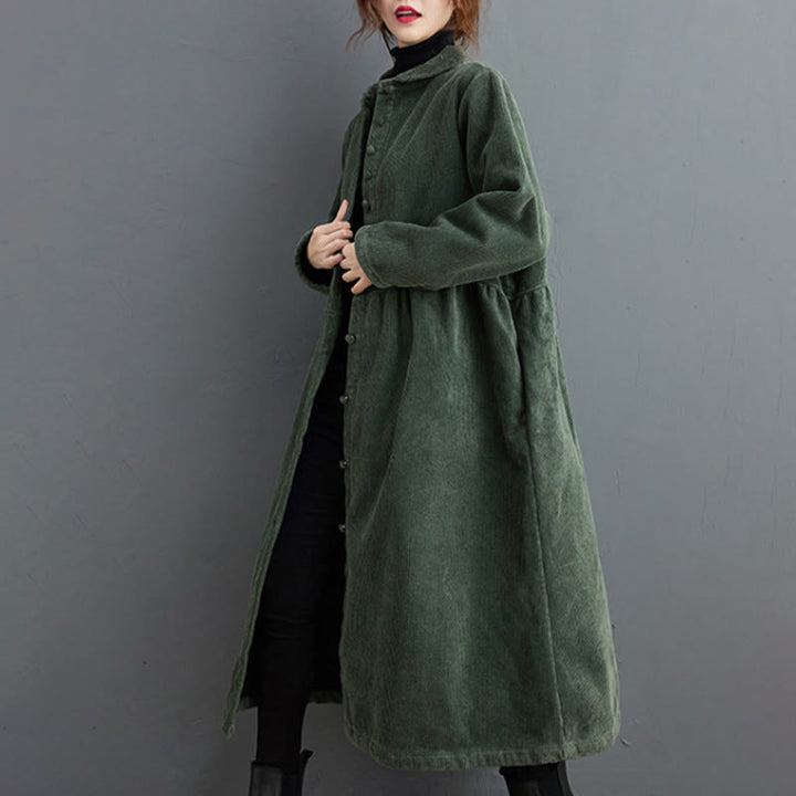 Manteau en Buddha Stones côtelé de coton à manches longues et poches pour femme, uni, avec boutons et doublure polaire - image 13