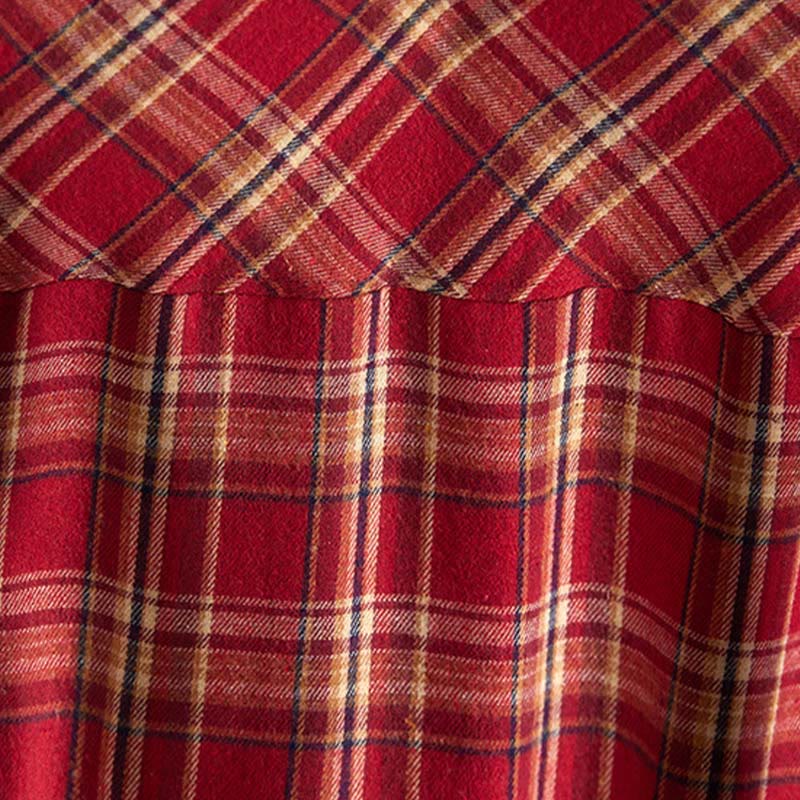 Robe mi-longue en coton à manches longues et à carreaux contrastés avec poches et revers - image 3