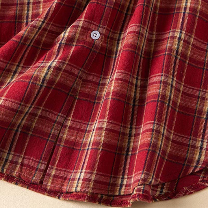 Robe mi-longue en coton à manches longues et à carreaux contrastés avec poches et revers - image 9