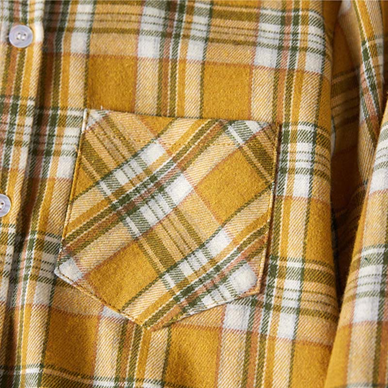 Robe mi-longue en coton à manches longues et à carreaux contrastés avec poches et revers - image 14