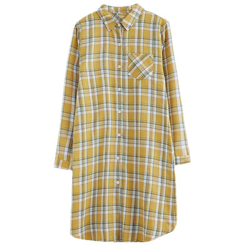 Robe mi-longue en coton à manches longues et à carreaux contrastés avec poches et revers - image 19