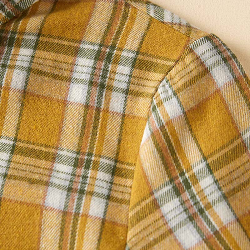 Robe mi-longue en coton à manches longues et à carreaux contrastés avec poches et revers - image 15