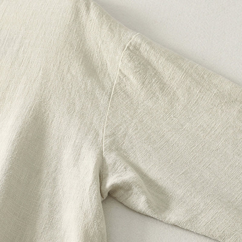 Robe mi-longue en coton à manches longues et fermeture diagonale avec boutons grenouilles et Buddha Stones - image 11