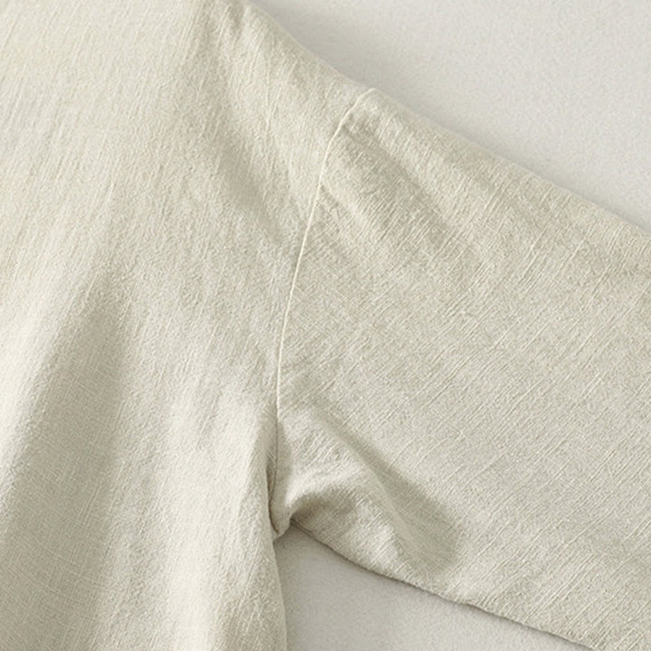 Robe mi-longue en coton à manches longues et fermeture diagonale avec boutons grenouilles et Buddha Stones - image 11