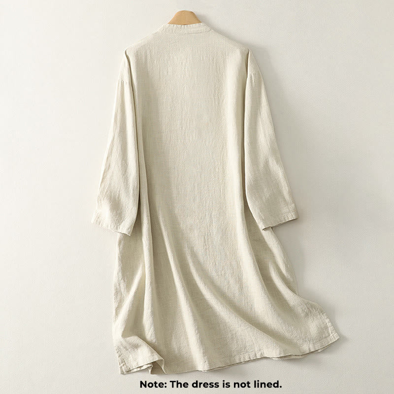 Robe mi-longue en coton à manches longues et fermeture diagonale avec boutons grenouilles et Buddha Stones - image 7