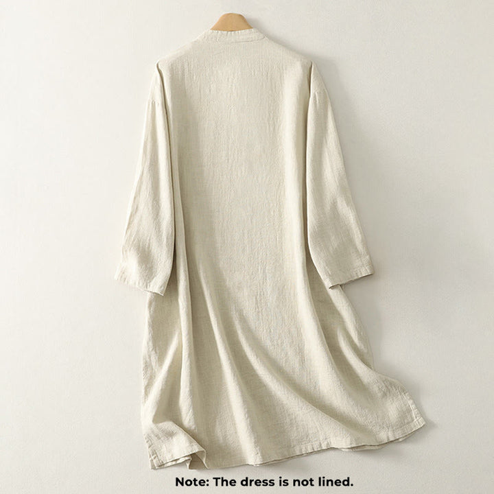 Robe mi-longue en coton à manches longues et fermeture diagonale avec boutons grenouilles et Buddha Stones - image 7
