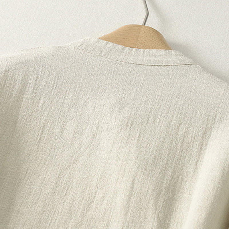 Robe mi-longue en coton à manches longues et fermeture diagonale avec boutons grenouilles et Buddha Stones - image 9