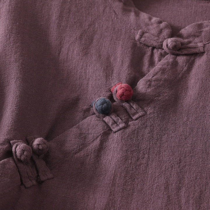 Robe mi-longue en coton à manches longues et fermeture diagonale avec boutons grenouilles et Buddha Stones - image 3