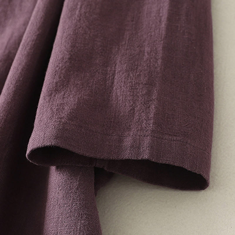 Robe mi-longue en coton à manches longues et fermeture diagonale avec boutons grenouilles et Buddha Stones - image 4