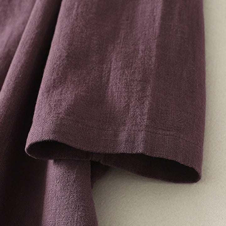 Robe mi-longue en coton à manches longues et fermeture diagonale avec boutons grenouilles et Buddha Stones - image 4