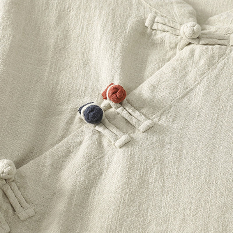 Robe mi-longue en coton à manches longues et fermeture diagonale avec boutons grenouilles et Buddha Stones - image 10