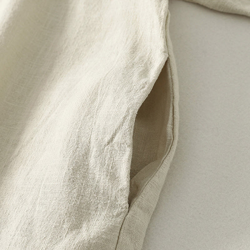 Robe mi-longue en coton à manches longues et fermeture diagonale avec boutons grenouilles et Buddha Stones - image 14