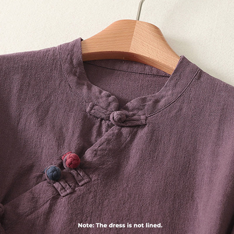 Robe mi-longue en coton à manches longues et fermeture diagonale avec boutons grenouilles et Buddha Stones - image 2