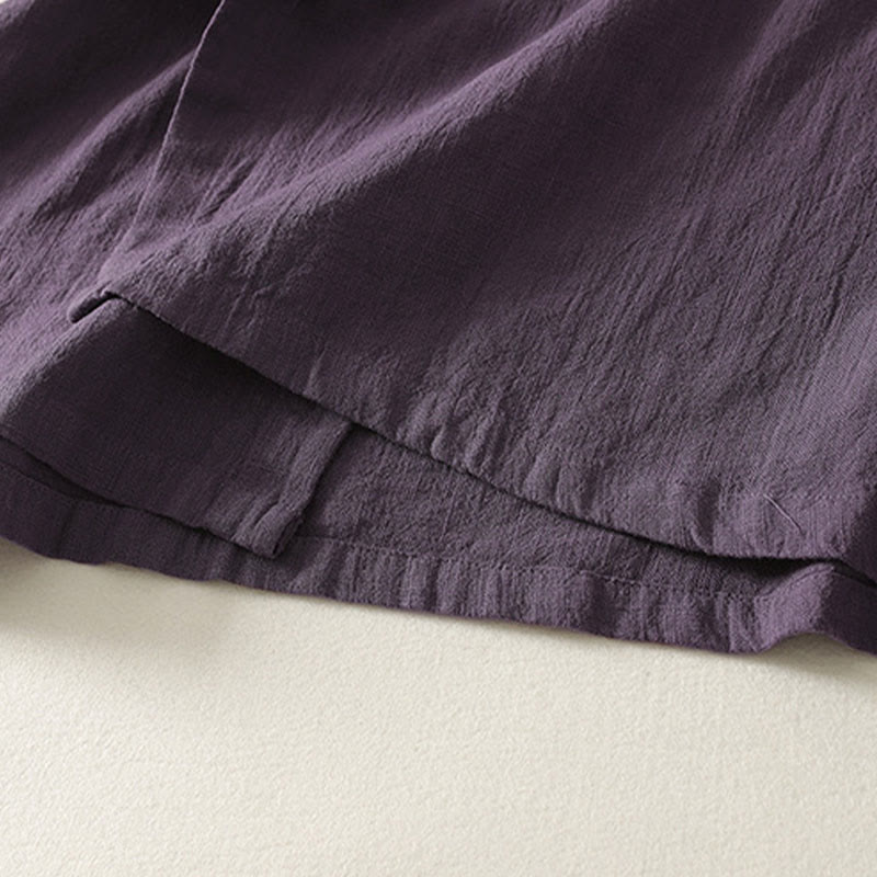 Robe mi-longue asymétrique à manches longues en coton et lin avec boutons grenouilles style vintage Buddha Stones - image 14