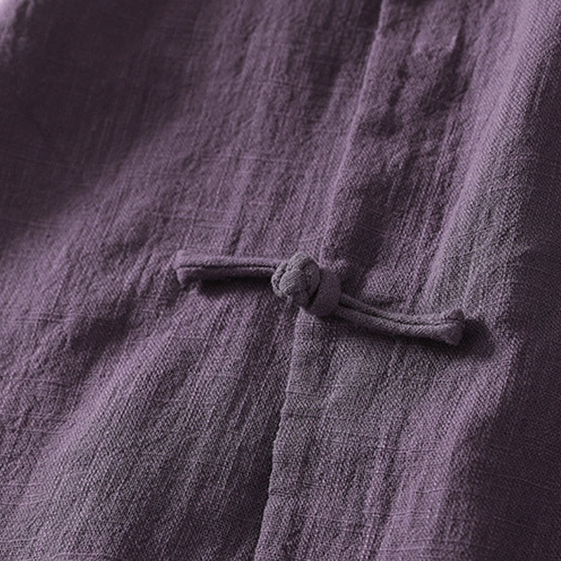 Robe mi-longue asymétrique à manches longues en coton et lin avec boutons grenouilles style vintage Buddha Stones - image 10