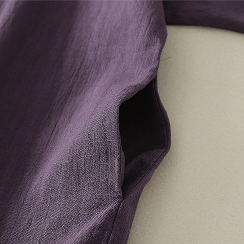 Robe mi-longue asymétrique à manches longues en coton et lin avec boutons grenouilles style vintage Buddha Stones - image 13