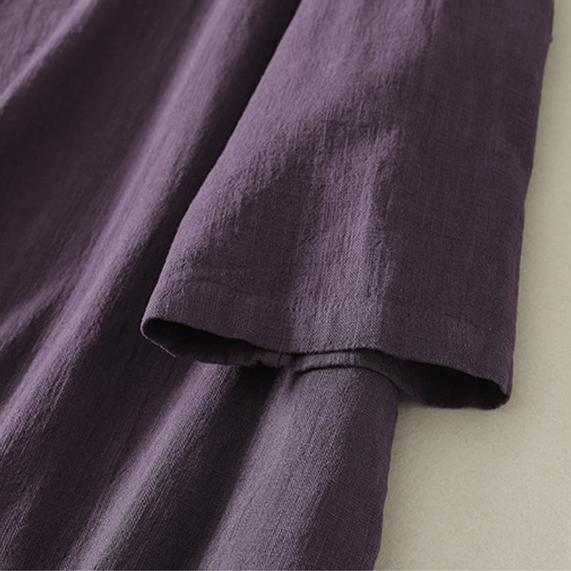 Robe mi-longue asymétrique à manches longues en coton et lin avec boutons grenouilles style vintage Buddha Stones - image 12