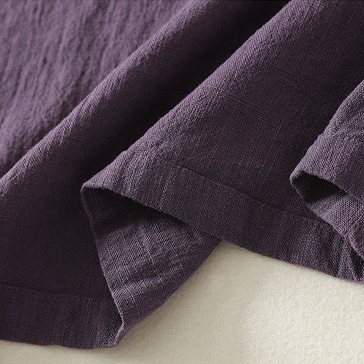 Robe mi-longue asymétrique à manches longues en coton et lin avec boutons grenouilles style vintage Buddha Stones - image 15