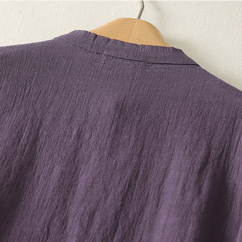 Robe mi-longue asymétrique à manches longues en coton et lin avec boutons grenouilles style vintage Buddha Stones - image 9