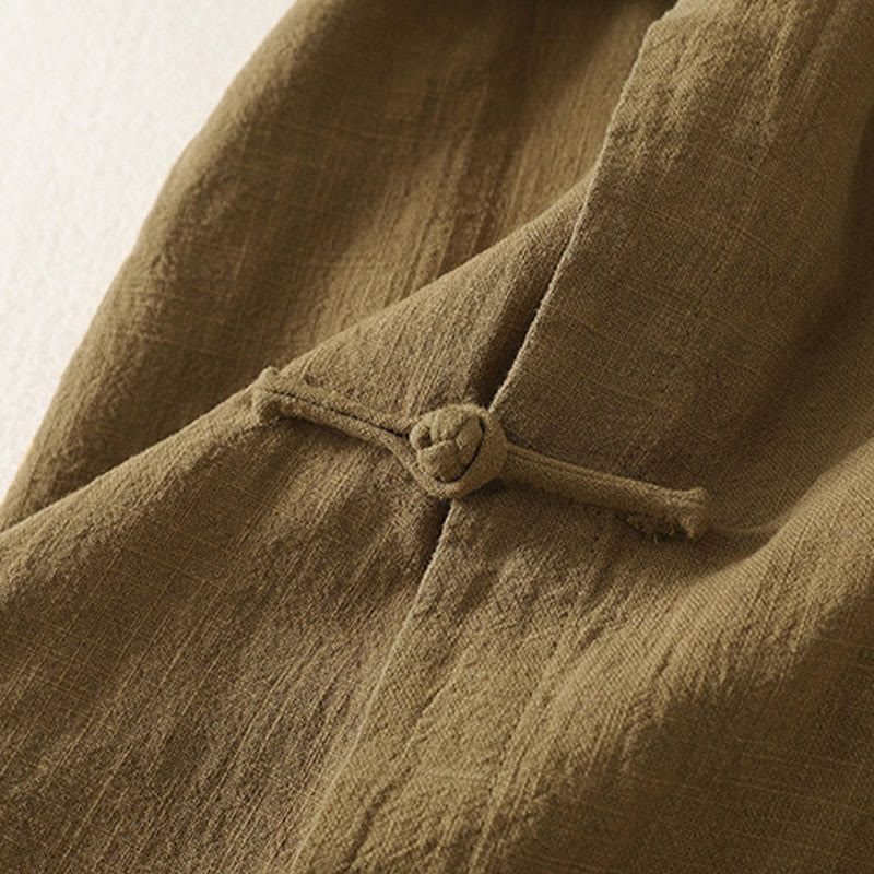 Robe mi-longue asymétrique à manches longues en coton et lin avec boutons grenouilles style vintage Buddha Stones - image 4