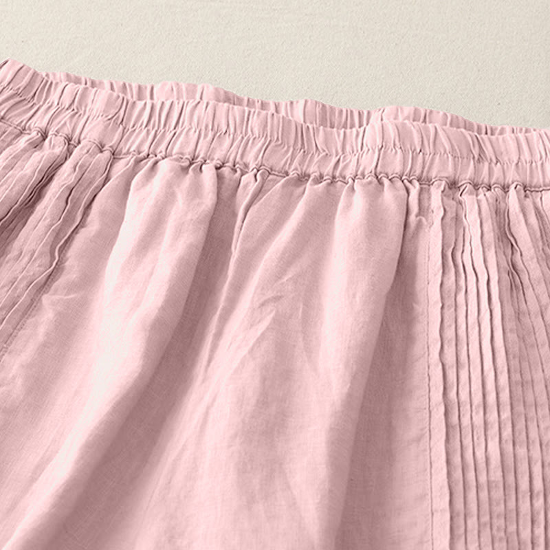 Pantalon large Buddha Stones uni à plis élastiques en polyester pour femme avec poches - image 3