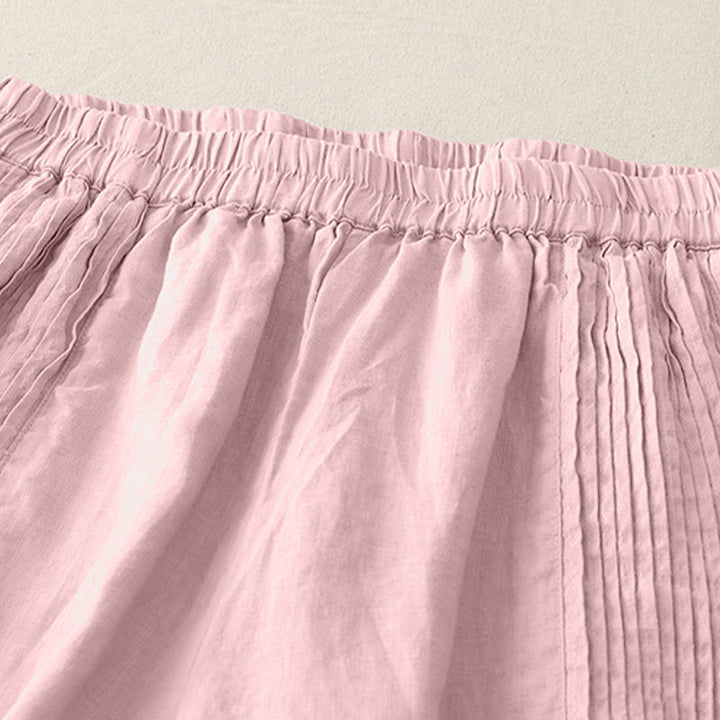 Pantalon large Buddha Stones uni à plis élastiques en polyester pour femme avec poches - image 3