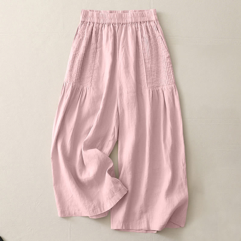 Pantalon large Buddha Stones uni à plis élastiques en polyester pour femme avec poches - MistyRose - US8-10，UK/AU12-14，EU40-42 (2XL) - image 0