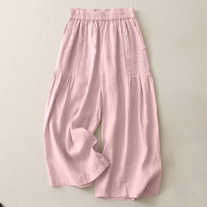 Pantalon large Buddha Stones uni à plis élastiques en polyester pour femme avec poches - MistyRose - US8-10，UK/AU12-14，EU40-42 (2XL) - image 1