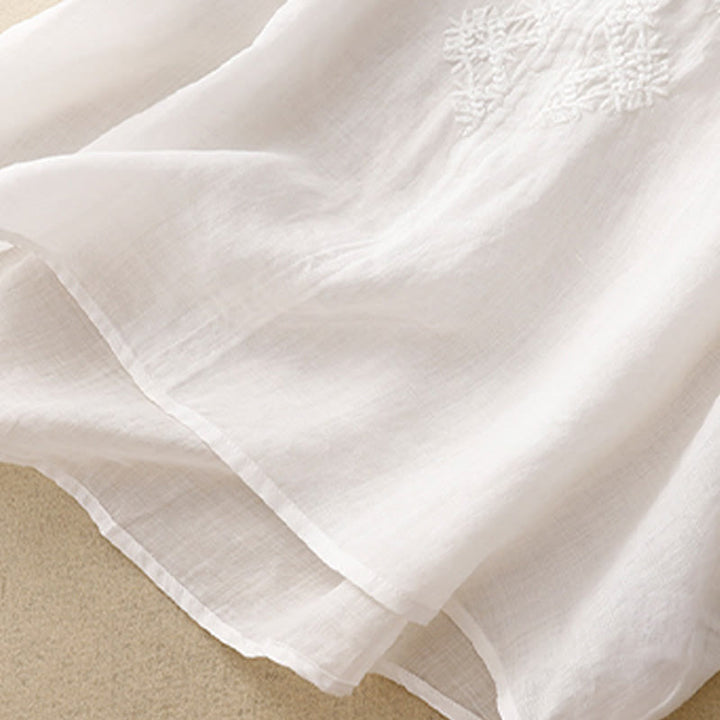 Chemise à manches courtes pour femme avec broderie de lignes et col en V représentant des Buddha Stones - image 17