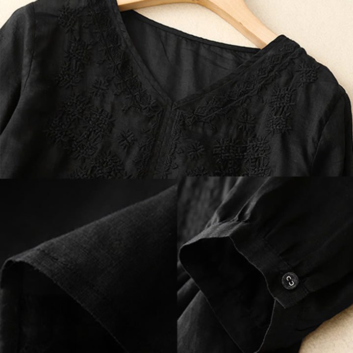 Chemise à manches courtes pour femme avec broderie de lignes et col en V représentant des Buddha Stones - image 12