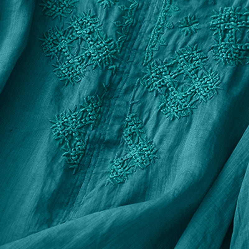 Chemise à manches courtes pour femme avec broderie de lignes et col en V représentant des Buddha Stones - image 2