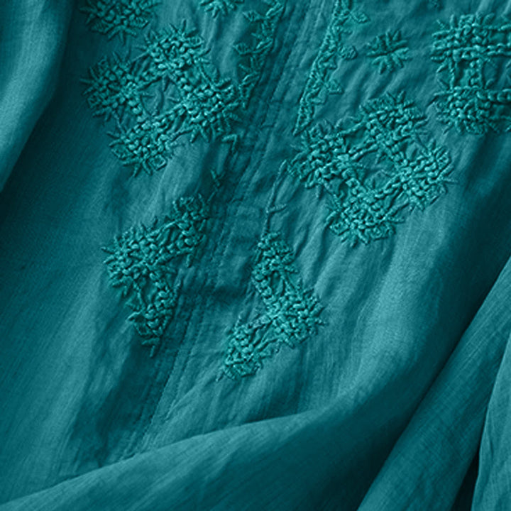 Chemise à manches courtes pour femme avec broderie de lignes et col en V représentant des Buddha Stones - image 2
