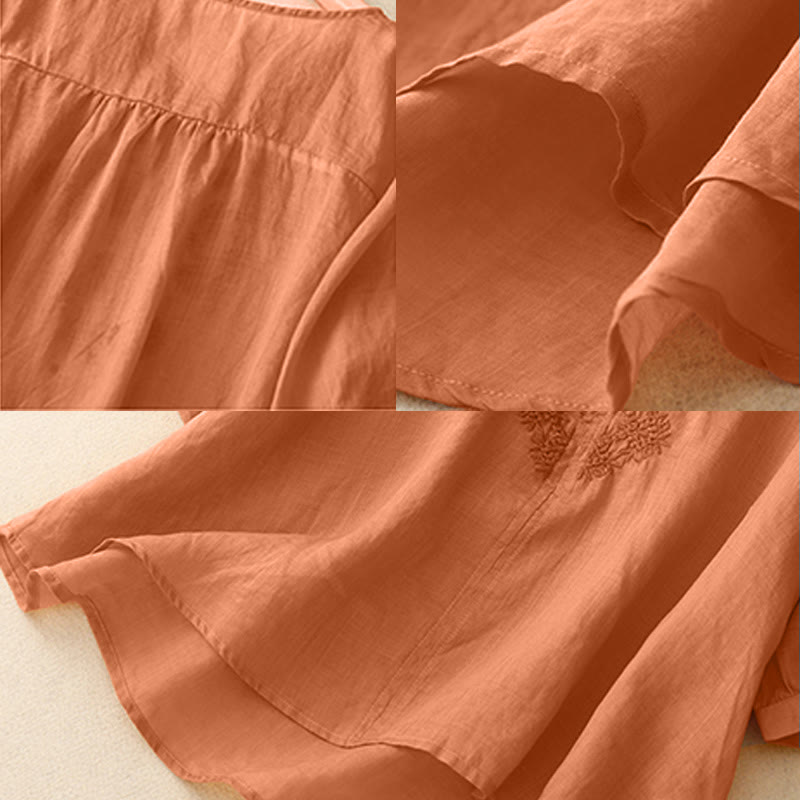 Chemise à manches courtes pour femme avec broderie de lignes et col en V représentant des Buddha Stones - image 7