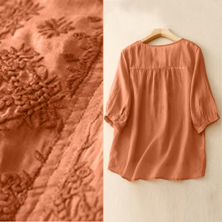 Chemise femme à manches mi-longues et col en V avec broderies Buddha Stones - image 9